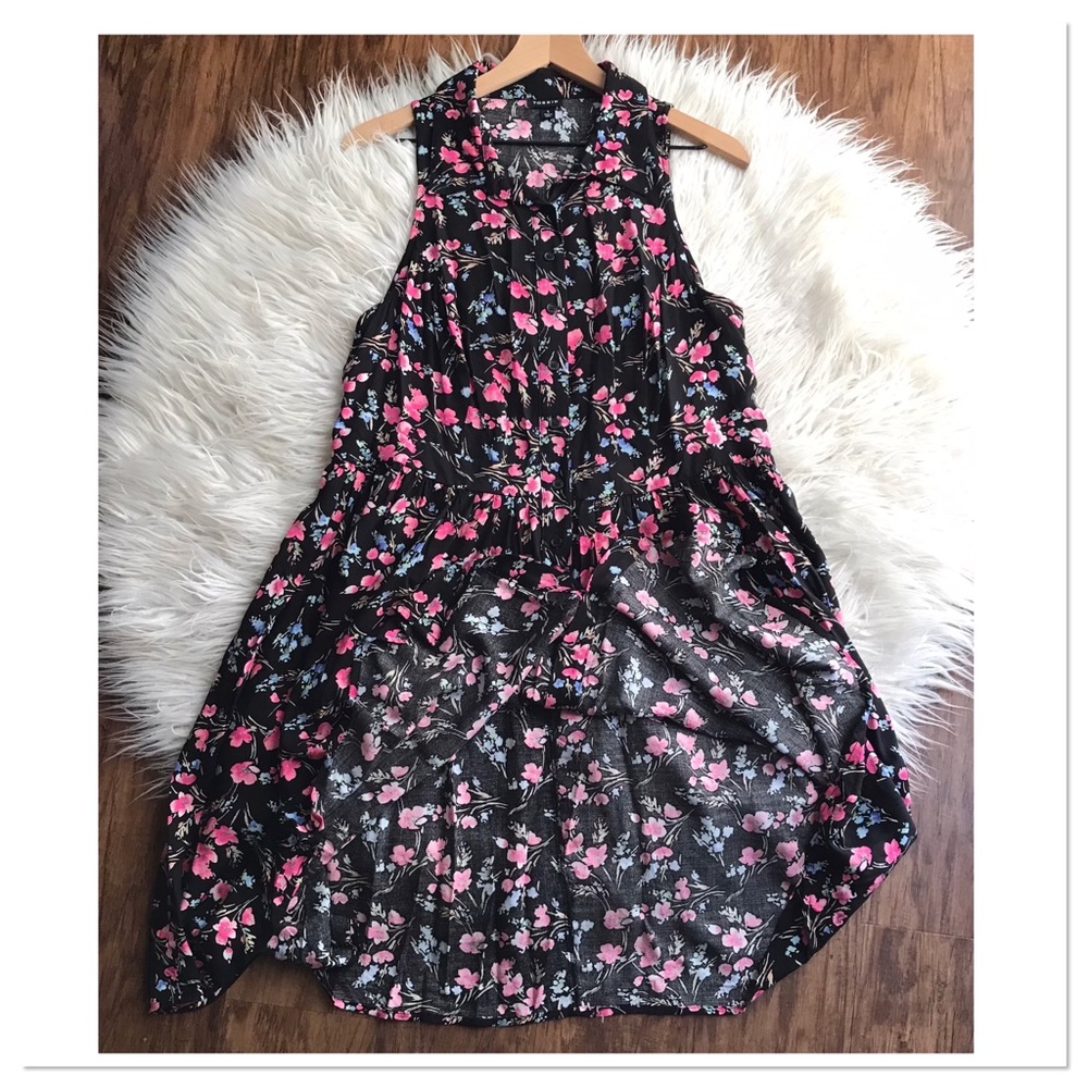 Torrid Button Challis Dress Sleeveless Button Front Floral Black Pink Size 1X - Picture 6 of 11